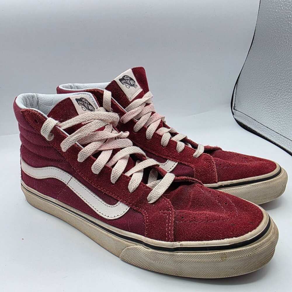 Vans Sk8 Hi Womens Size 9.5 Maroon White HighTop Sneaker Shoes Casual Walking